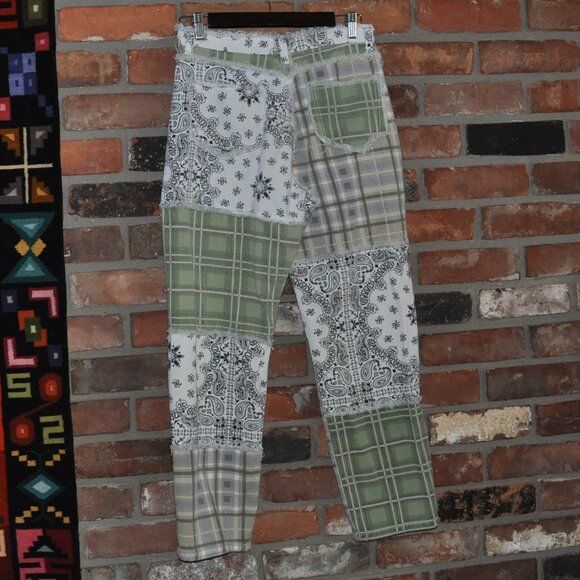 Raggedy Ann Inspired Frayed Patchwork Plaid & Bandana High Rise Pants M - Picture 6 of 12